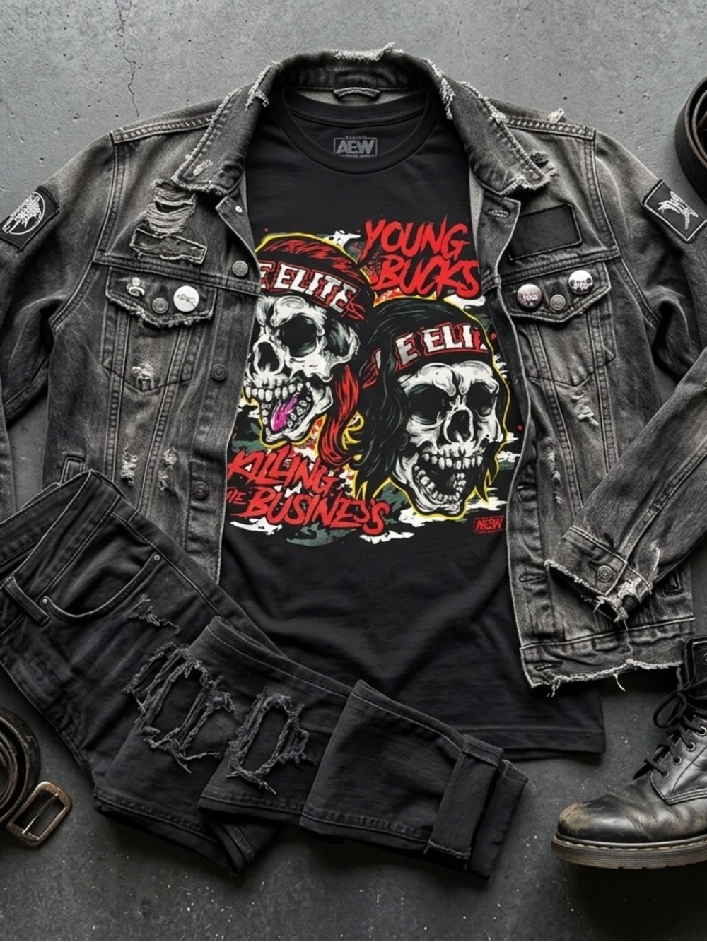 AEW Wrestling Young Bucks Black Graphic Skull Tee